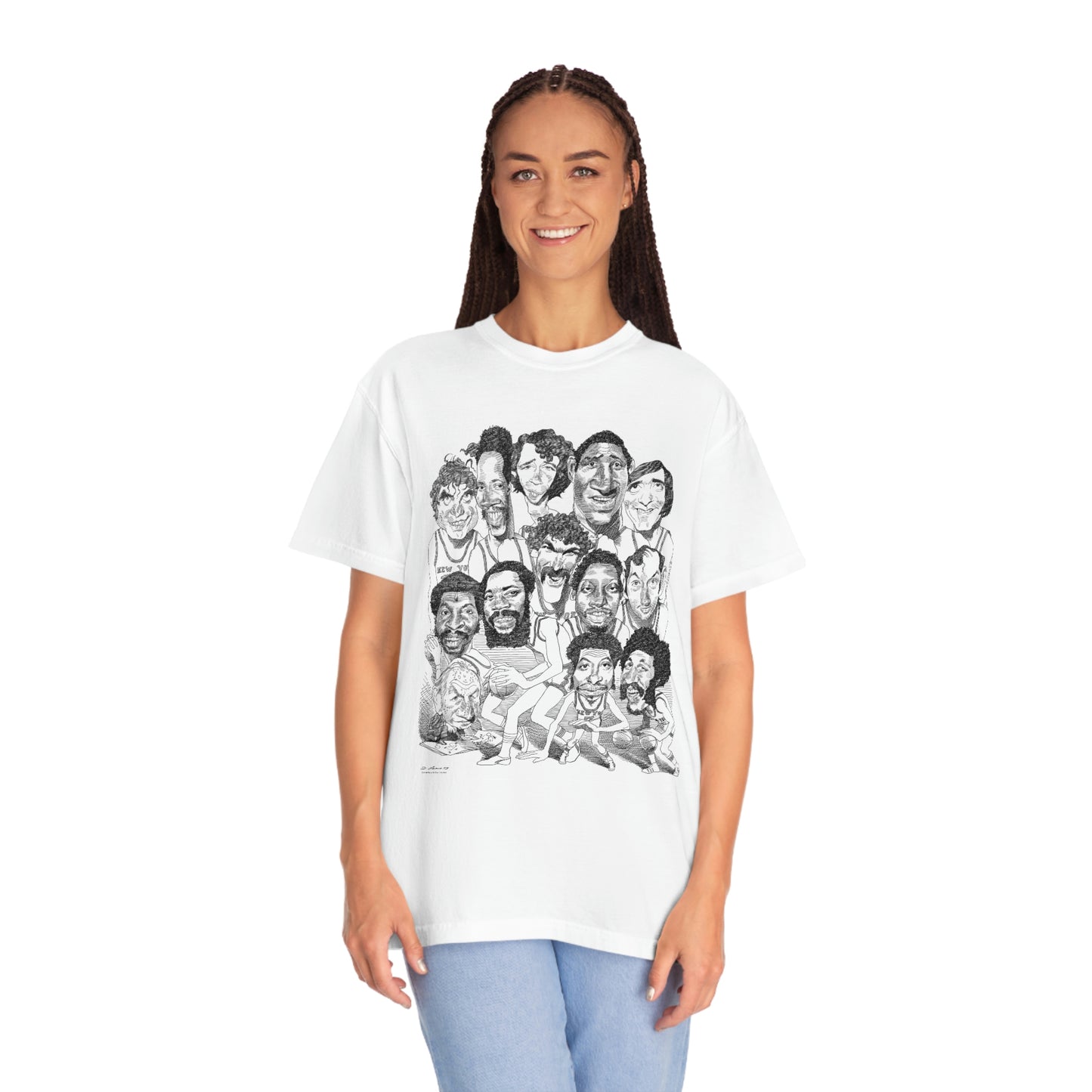 New York Knicks 1973 Championship Team by David Levine - T-shirt (image on front)