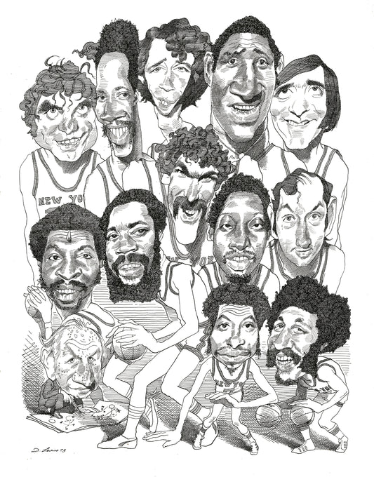 NY Knicks 1973 Championship Team by David Levine - Limited Edition Print