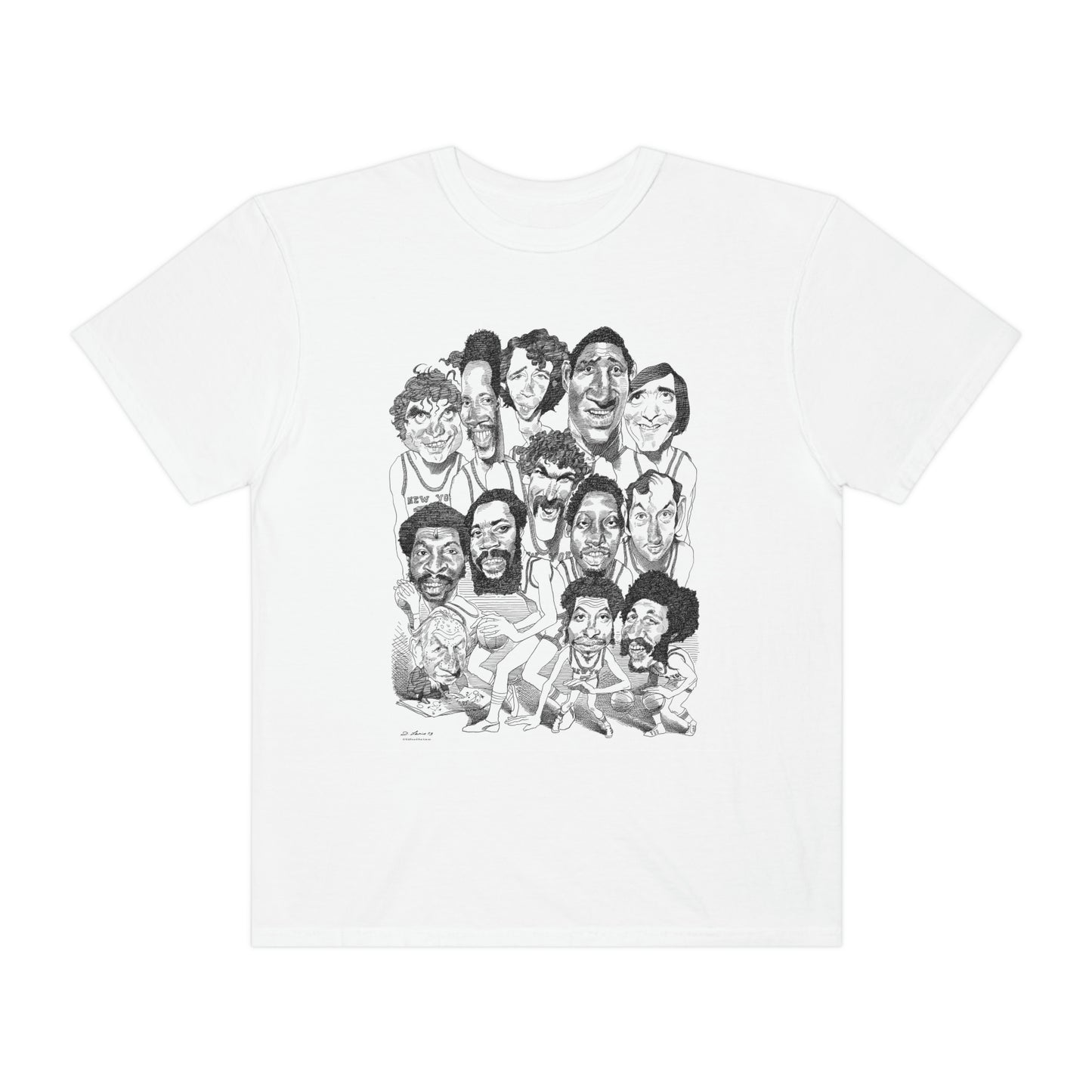 New York Knicks 1973 Championship Team by David Levine - T-shirt (image on front)